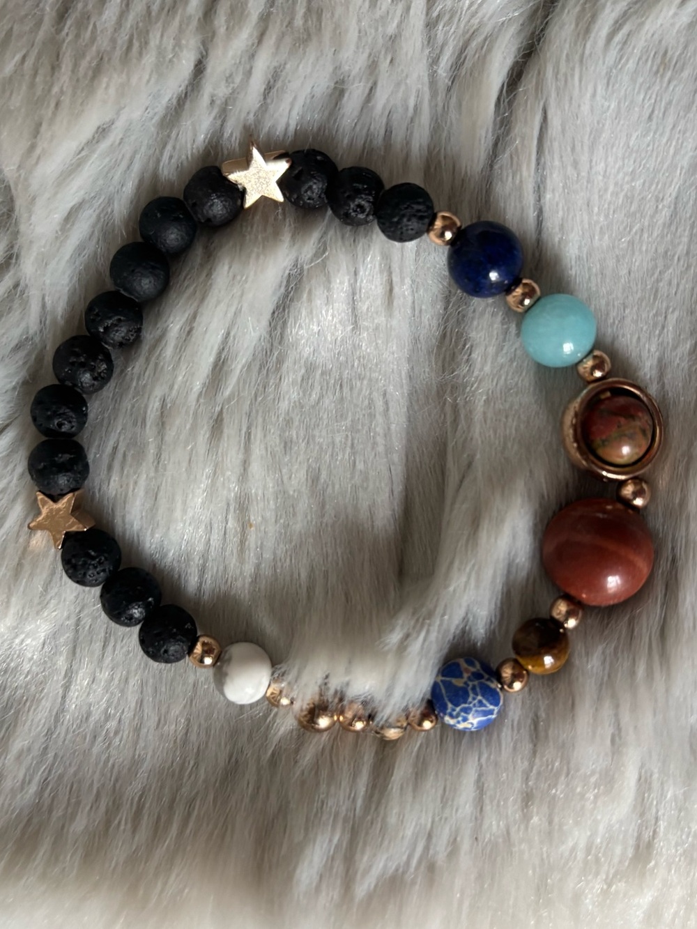Celestial Outer Space Planet Stretch Bracelet Gold Stars